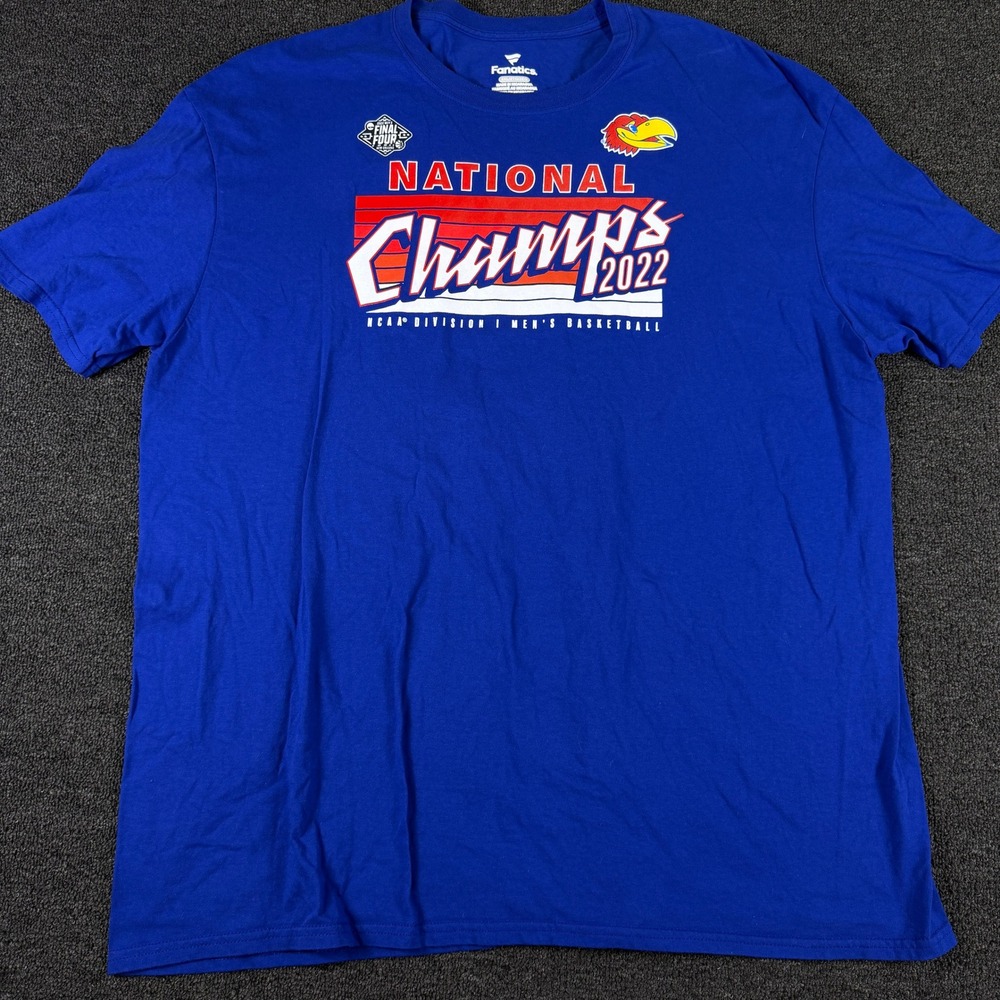 Kansas Jayhawks Fanatics T-Shirt Mens 2XL Blue NCAA Basketball 2022 Champs EUC